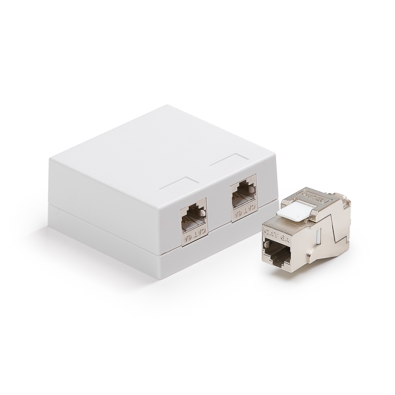 Zásuvkový box, Category 6A, 2xRJ45/s, povrchový, osadený s KEJ-C6A-S-10G